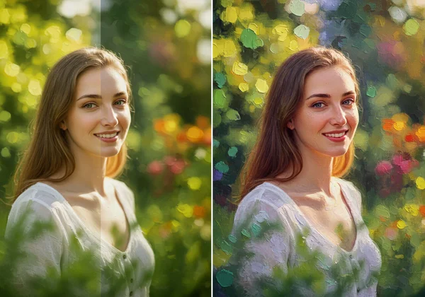 Before-and-after of a photo turned into an AI painting.