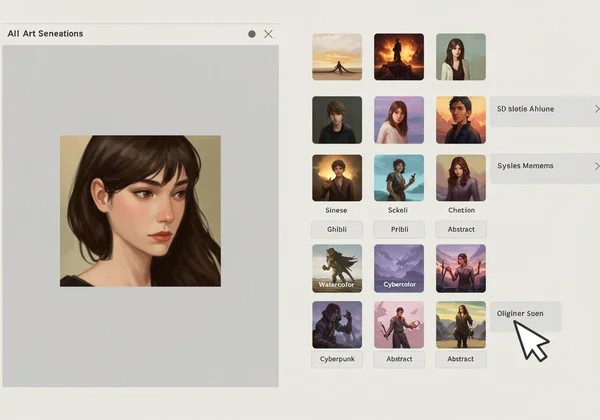शैली चयन के लिए एआई पेंटिंग जनरेटर इंटरफ़ेस।