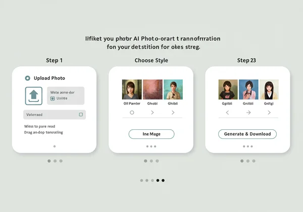 User interface showing 3 steps to turn photo into art.