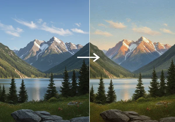 Photo transforming into a painting, demonstrating AI art.