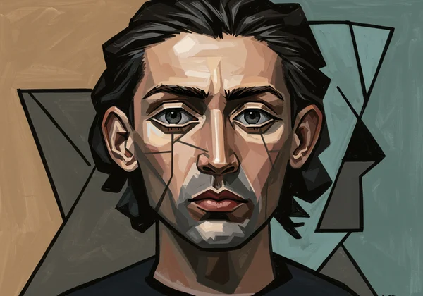A portrait reimagined in a Cubist art style by AI.