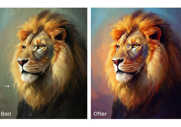 Comparison of blurry and stunning AI art from source photos