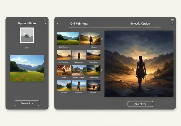 User interface for an AI photo to painting generator