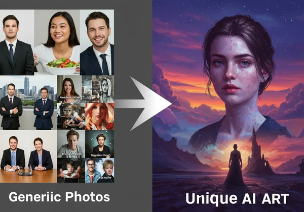 Generic stock photos vs unique AI art for brand identity