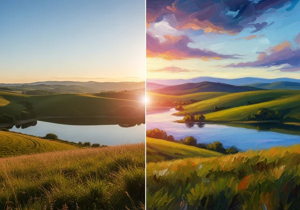 Digital photo transforming into an AI painting masterpiece