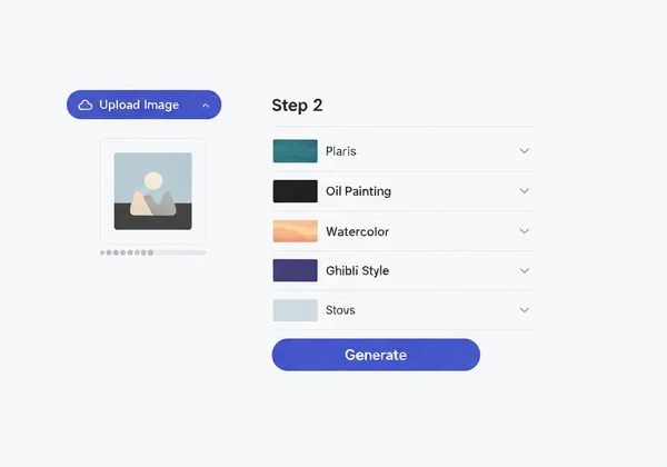 AIPainting.io's simple 3-step photo to painting conversion UI.
