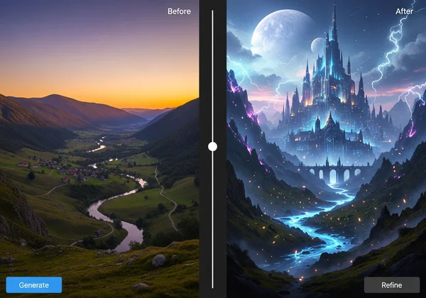 Before-after fantasy art comparison slider