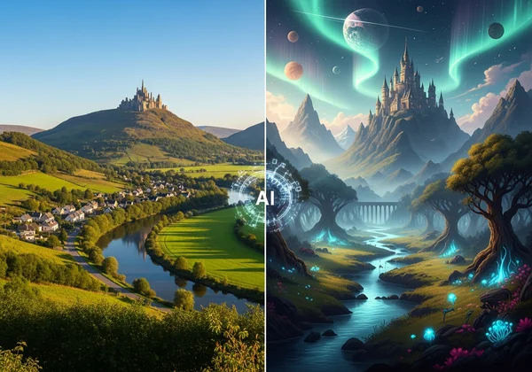 Photo transforming into fantasy art by AI