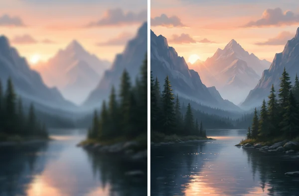 Comparison of blurry and sharp AI-generated art